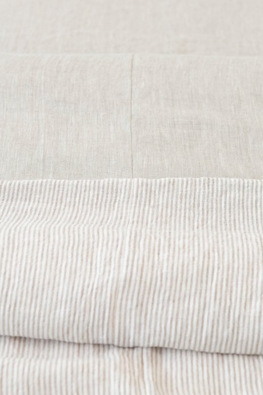 Natural Light and Striped Beige double side linen bedding set - Bedding sets with buttons - British D'sire