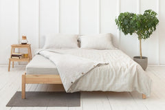 Natural Light and Striped Beige double side linen bedding set - Bedding sets with buttons - British D'sire