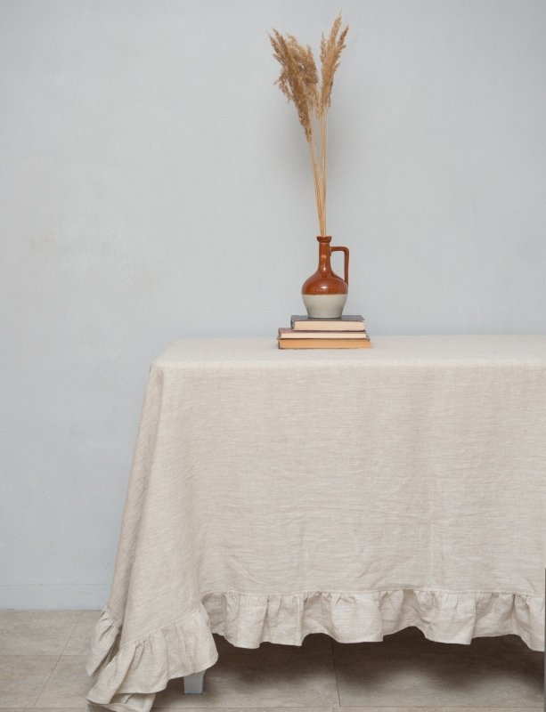 Natural Light linen tablecloth with ruffles - Tablecloth - British D'sire