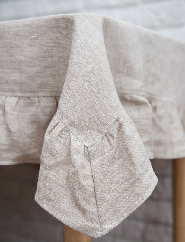 Natural Light linen tablecloth with ruffles - Tablecloth - British D'sire