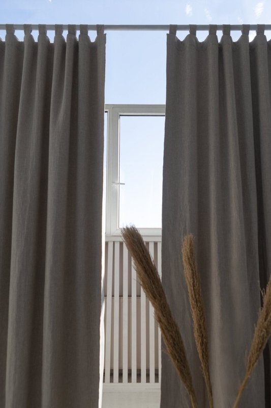 Natural linen curtain with blackout, tabs - Blackout - British D'sire