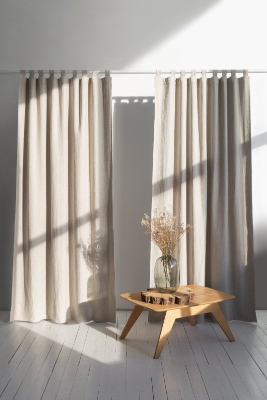 Natural linen curtain with blackout, tabs - Blackout - British D'sire