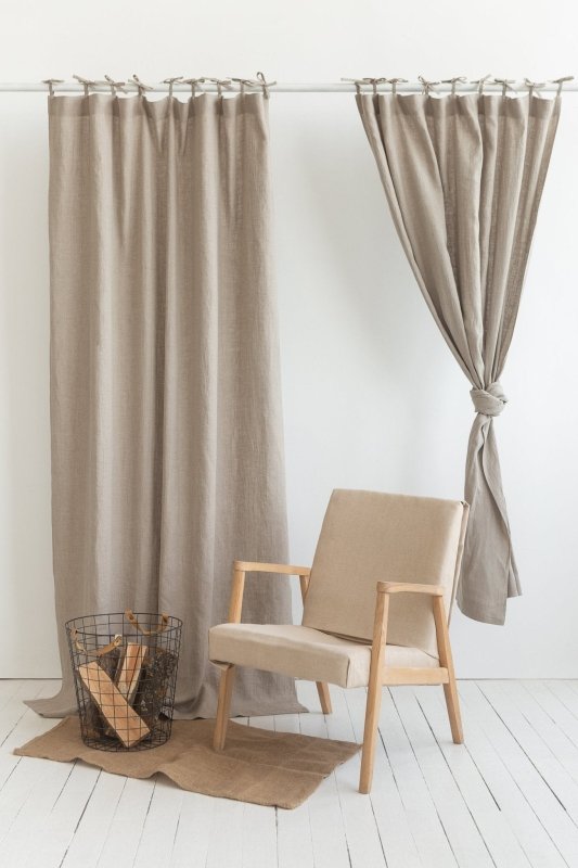 Natural linen curtain with tie top - Tie top - British D'sire