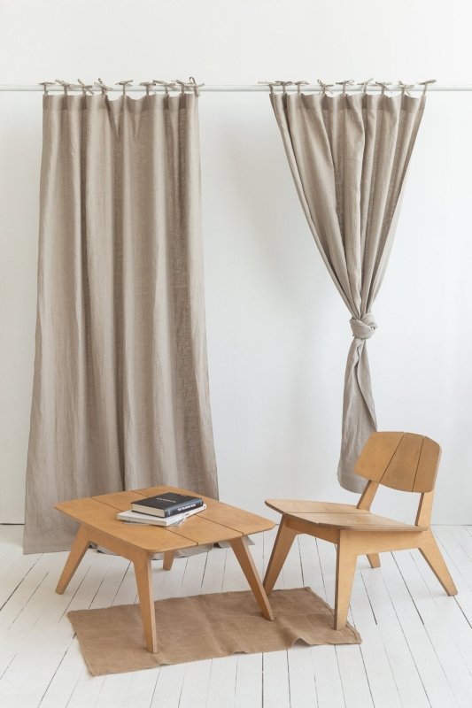 Natural linen curtain with tie top - Tie top - British D'sire