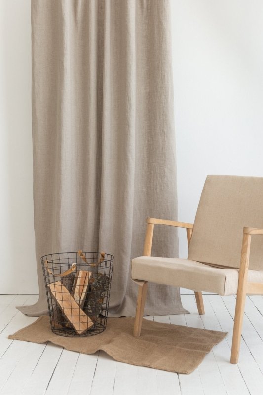 Natural linen curtain with tie top - Tie top - British D'sire