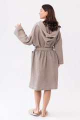 Natural linen waffle robe with hoodie - Robes with hoodie - British D'sire