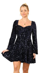 Navy Blue Velvet Sequin Dress – Perfect for Glamorous Evenings - British D'sire