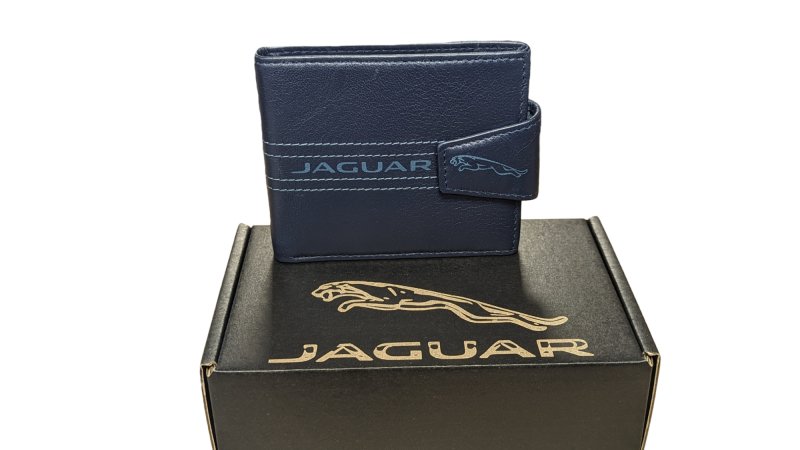 Navy Genuine Leather, Slim, Light, Jaguar inspired Wallet Swolit RFID Blocker Gift Boxed - British D'sire