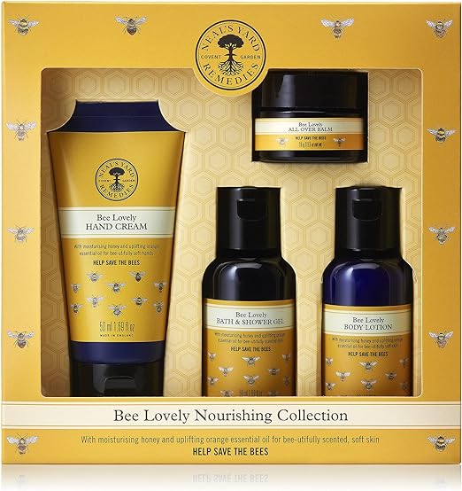 Neal's Yard Remedies | Bee Lovely Nourishing Collection | Set of Hand Cream, Shower Gel, Body Lotion & All Over Balm | Gifts for Women | Pack of 4 - British D'sire