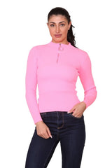 Neon Pink Rib Zip up Knitted top - Top - British D'sire