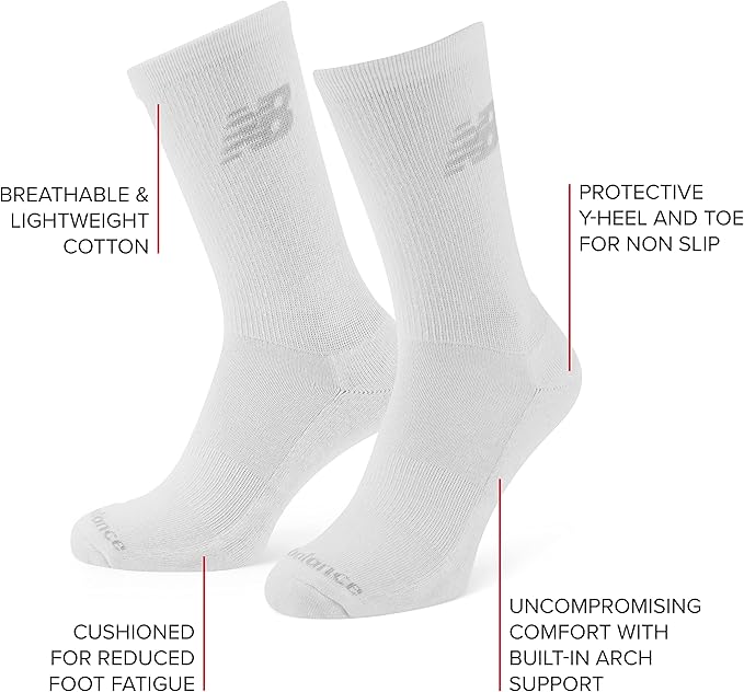 New Balance Unisex 3 Pack Crew Socks, White, M UK - Men's Socks - British D'sire