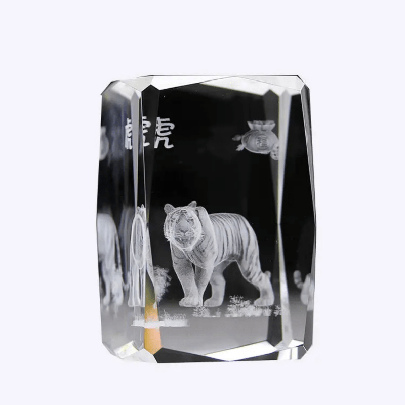 New design chinese 3D tiger gift decor souvenir carved engraving technique laser etched crystal cube k9 glass with uv printing - Crystal Cube - British D'sire