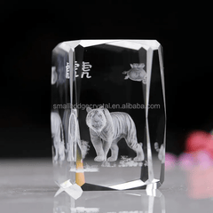 New design chinese 3D tiger gift decor souvenir carved engraving technique laser etched crystal cube k9 glass with uv printing - Crystal Cube - British D'sire