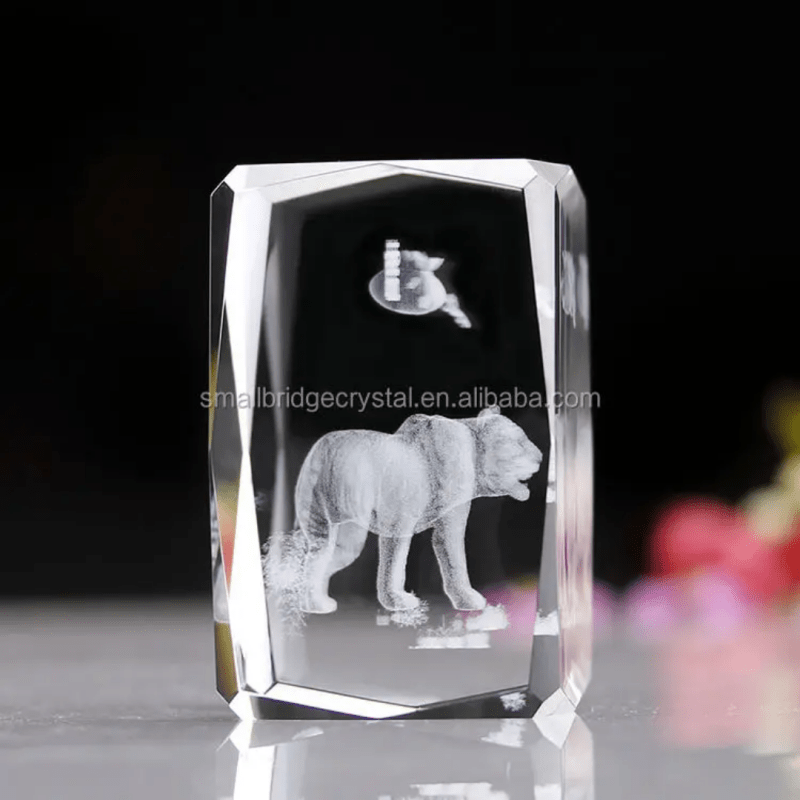 New design chinese 3D tiger gift decor souvenir carved engraving technique laser etched crystal cube k9 glass with uv printing - Crystal Cube - British D'sire