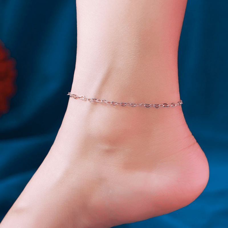 New design Rhodium plated heart shaped chain link pure S925 sterling silver Anklets for women summer beach jewellery Accessories - Women's Anklets - British D'sire