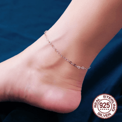 New design Rhodium plated heart shaped chain link pure S925 sterling silver Anklets for women summer beach jewellery Accessories - Women's Anklets - British D'sire