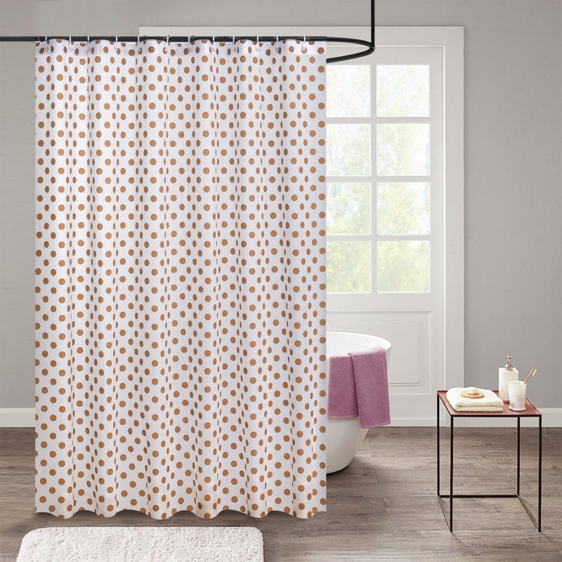 NEW MODERN DESIGN PEVA SHOWER BATHROOM CURTAIN WITH RING HOOKS 180 X 180 CM POLKA DOTS BROWN - Shower Curtain - British D'sire