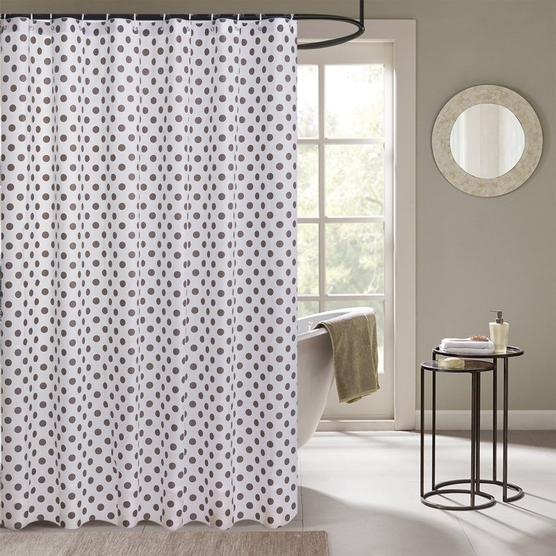 NEW MODERN DESIGN PEVA SHOWER BATHROOM CURTAIN WITH RING HOOKS 180 X 180 CM POLKA DOTS GREY - Shower Curtain - British D'sire