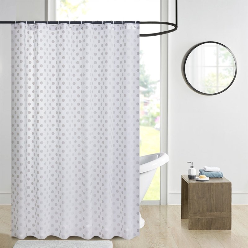 NEW MODERN DESIGN PEVA SHOWER BATHROOM CURTAIN WITH RING HOOKS 180 X 180 CM POLKA DOTS SILVER - Shower Curtain - British D'sire