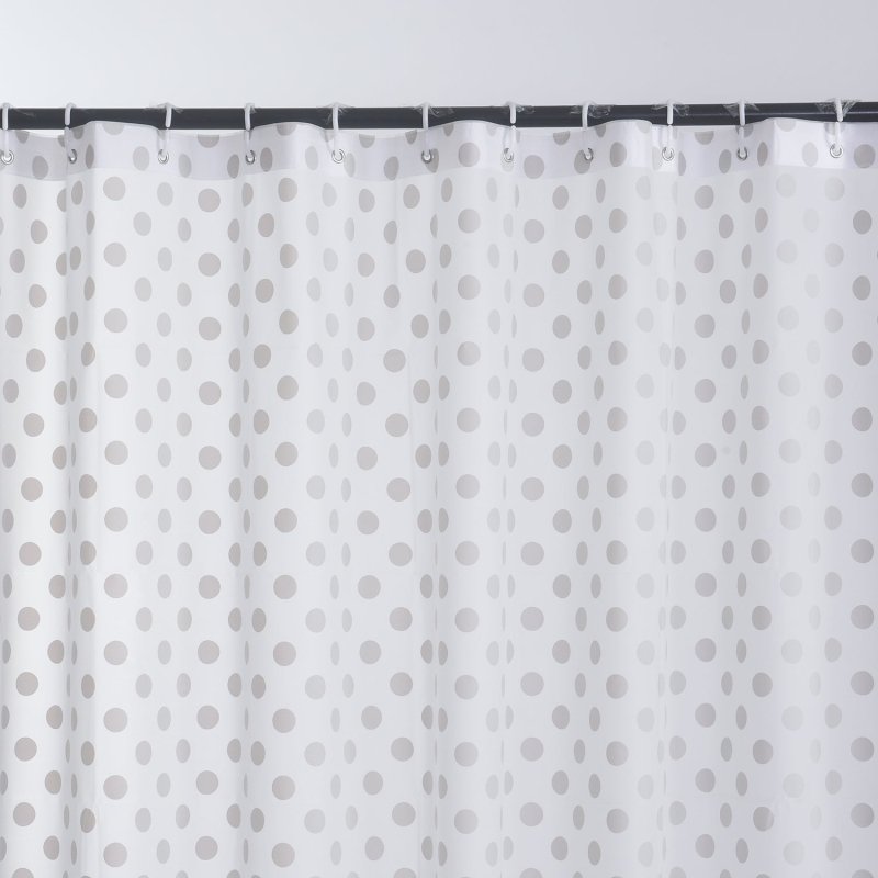 NEW MODERN DESIGN PEVA SHOWER BATHROOM CURTAIN WITH RING HOOKS 180 X 180 CM POLKA DOTS SILVER - Shower Curtain - British D'sire