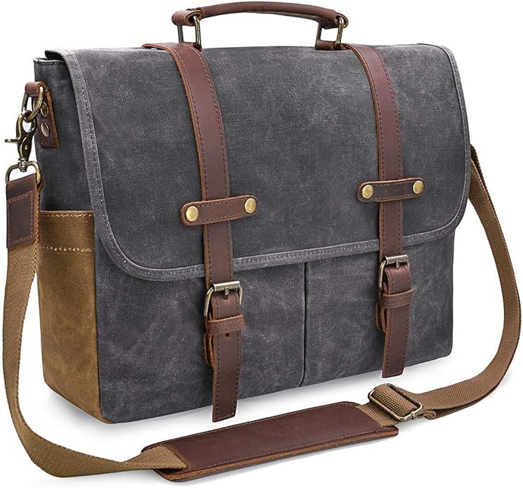 NEWHEY Mens Laptop Shoulder Canvas Messenger Bag Waterproof Computer Briefcase Notebook Vintage Satchel Designer School Work Bags 15.6 Leather - Shoulder Bag - British D'sire