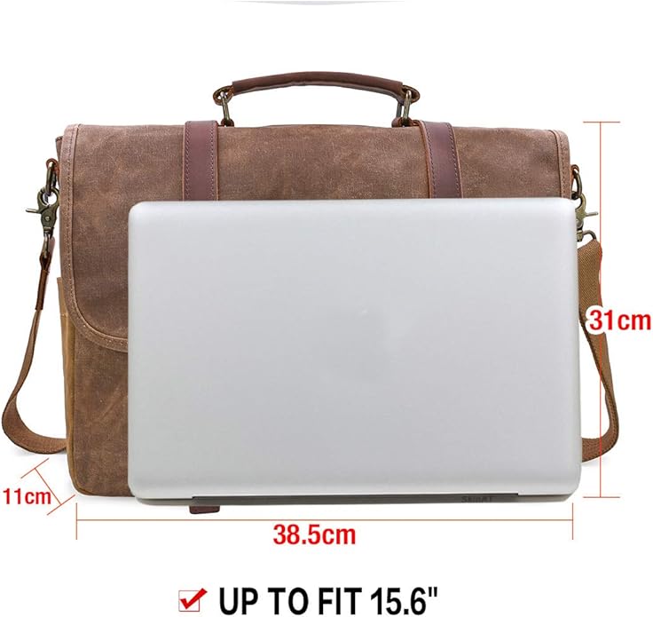 NEWHEY Mens Laptop Shoulder Canvas Messenger Bag Waterproof Computer Briefcase Notebook Vintage Satchel Designer School Work Bags 15.6 Leather - Shoulder Bag - British D'sire