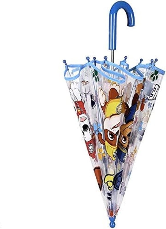 Nickelodeon Transparent Paw Patrol Umbrella for Children Blue Stick Umbrella for Boys - Marshall Chase and Rubble Print - Windproof Dome Brolly with Safety Opening 65CM - Folding Umbrellas - British D'sire