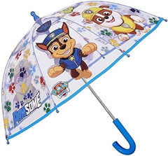 Nickelodeon Transparent Paw Patrol Umbrella for Children Blue Stick Umbrella for Boys - Marshall Chase and Rubble Print - Windproof Dome Brolly with Safety Opening 65CM - Folding Umbrellas - British D'sire