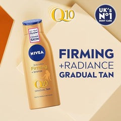 NIVEA Q10 Firming + Radiance Gradual Tan (200 ml), Tan Activating Firming Cream with Q10, Supports a Gradual Tan, Tanning Moisturiser for a Sun-Kissed Radiant Glow - British D'sire