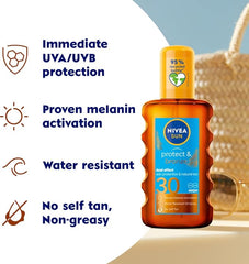 NIVEA SUN Protect & Bronze Oil Sunscreen Spray SPF 30 (200 ml), Sun Spray Provides Immediate UVA/UVB Protection and Stimulates the Skin's Natural Tanning with Pro-Melanin Extract, Water-Resistant - British D'sire