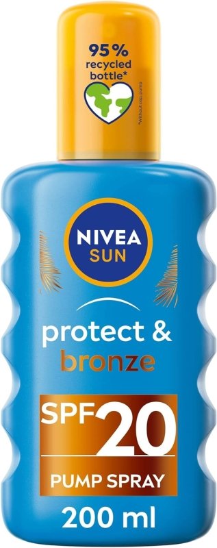 NIVEA SUN Protect & Bronze Sun Spray SPF20 (200ml), Bronzing Tanning Lotion Spray with SPF20, Advanced Suncream Protection, Natural Pro-Melanin Extract - British D'sire