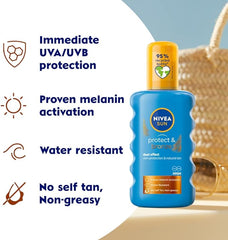 NIVEA SUN Protect & Bronze Sun Spray SPF20 (200ml), Bronzing Tanning Lotion Spray with SPF20, Advanced Suncream Protection, Natural Pro-Melanin Extract - British D'sire