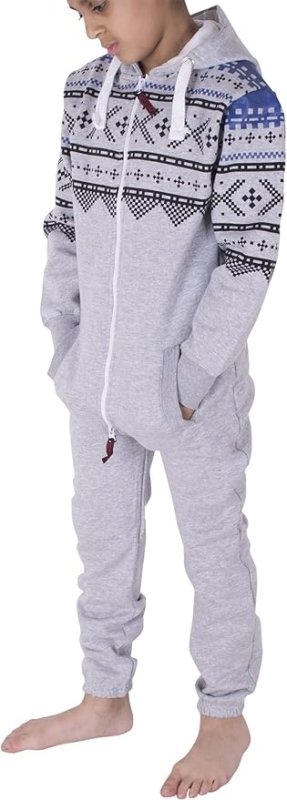 NOROZE Unisex Kids Boys Halloween Skeleton Aztec Onesie Costume Girls All In One Fleece Zip Up Hooded Onesie Costumes Jumpsuit UK Size 5 - 13 years - Dungarees - British D'sire