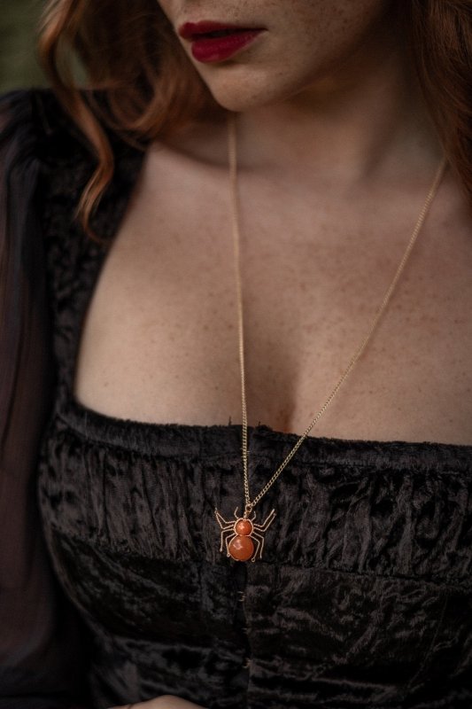 Orange Aventurine Hand Wrapped Halloween Spider Necklace - Necklaces - British D'sire