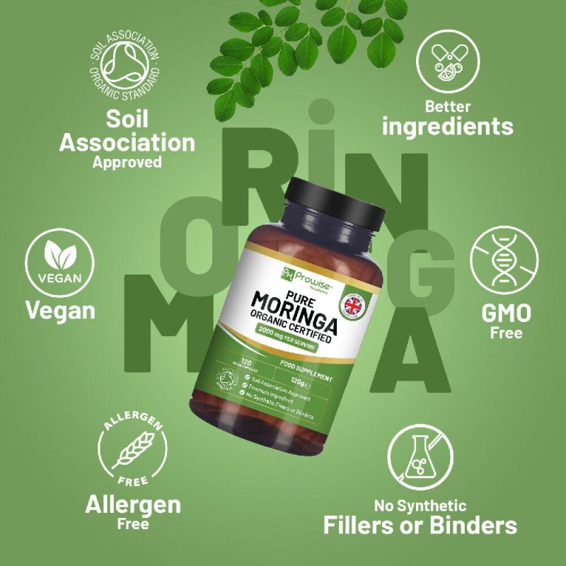 Organic Moringa Capsules 2000mg - 120 Vegan Moringa Leaves - British D'sire