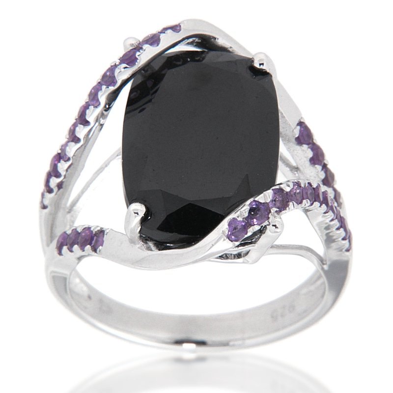 Oval Black Stone, Rose de France Amethyst & Tanzanite Rings | Sterling Silver Rhodium - Plated Designs | Gift Combo Bundles by Pearlz Gallery - Fine Rings - British D'sire