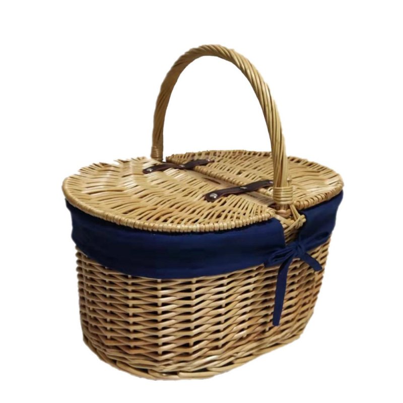 Oval Lidded Picnic Shopping Basket With Navy Blue Lining - Empty Picnic Baskets - British D'sire