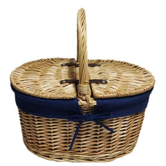 Oval Lidded Picnic Shopping Basket With Navy Blue Lining - Empty Picnic Baskets - British D'sire