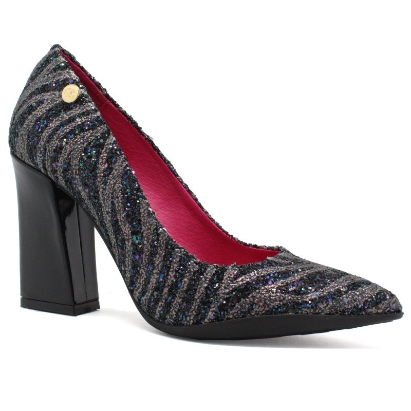 Pailette - Black/Grey Glitter - Heel Shoe - British D'sire