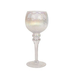 Pair of Lustre Ribbed Stem Globe Candle Holders 35cm & 30cm - Candle Holder - British D'sire