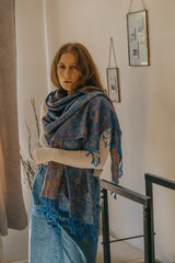 Paisley Tassel Pashmina Scarf in Deep Periwinkle - Scarves & Snoods - British D'sire