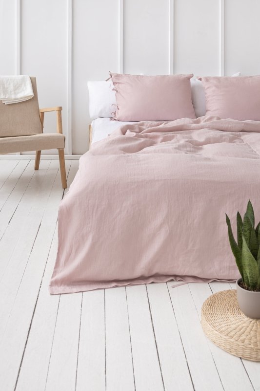 Pale Pink linen bedding set with ties - Bedding sets with ties - British D'sire