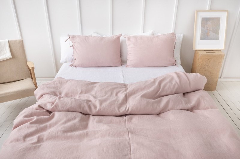 Pale Pink linen bedding set with ties - Bedding sets with ties - British D'sire