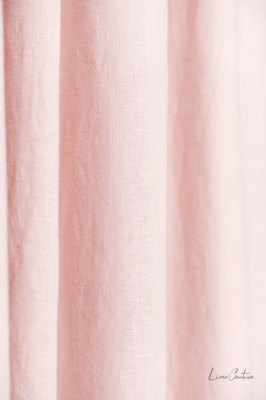 Pale Pink linen curtain panel with rod pocket - Rod pocket - British D'sire