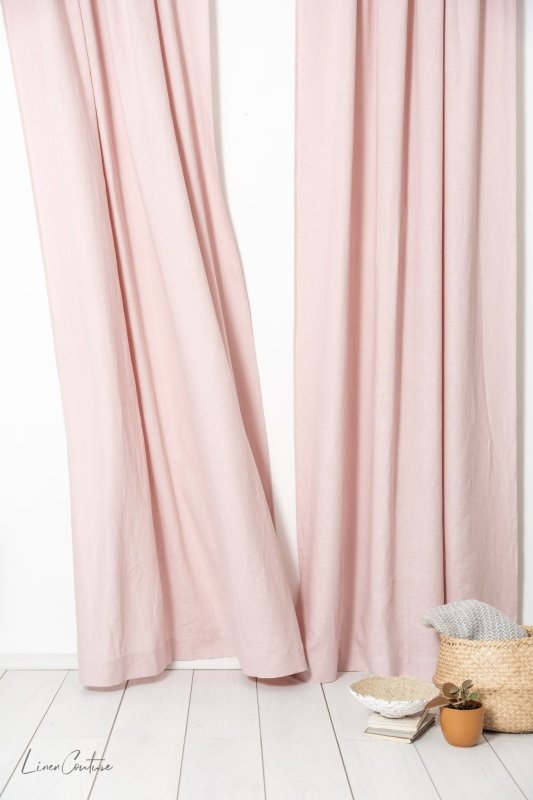 Pale Pink linen curtain panel with rod pocket - Rod pocket - British D'sire