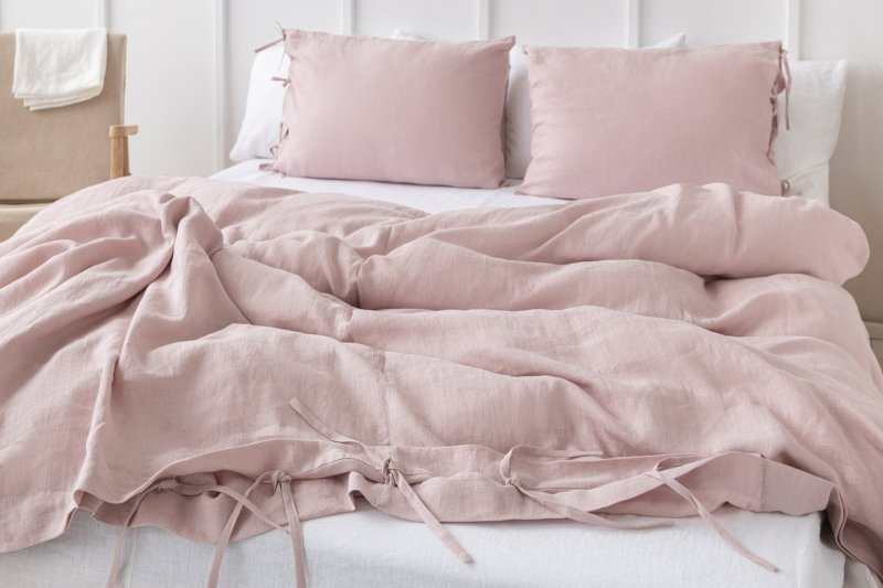 Pale Pink linen duvet cover with ties - Duvet cover with ties - British D'sire