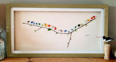 Panoramic Rainbow Birds - Sea Glass & Driftwood Picture - Framed Unique Handmade - Sea Glass Art - Sea glass picture - British D'sire