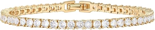 PAVOI 14K Gold Plated 3mm Cubic Zirconia Classic Tennis Bracelet | Gold Bracelets for Women | Size - 7.5 Inch - Bracelets & Bangles - British D'sire