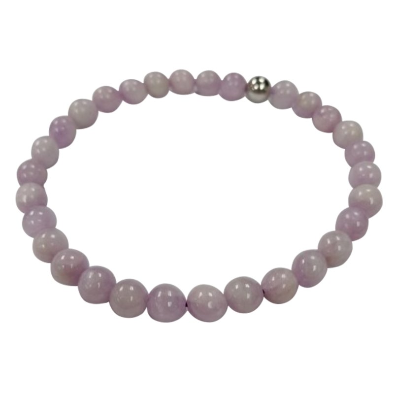 Ladies Round Natural Kunzite Stone Stretch Bracelet set on 925 Sterling Silver base | Bracelets perfect for healing and meditation