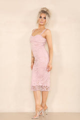 Pink Lace Midi Dress - Dresses - British D'sire